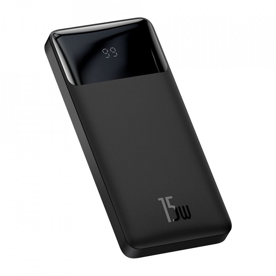 Baterie externa 10000mAh, 2x USB, QC 3.0, 15W, Display Digital, Baseus - Negru