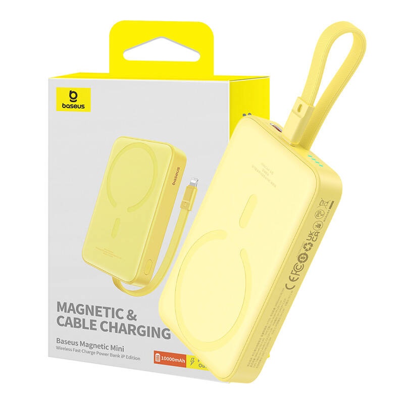Baterie Externa, Baseus, Magnetica, Incarcare Rapida, MagSafe, USB-C, 10000mAh, 20W, Magnetic Mini, Galben