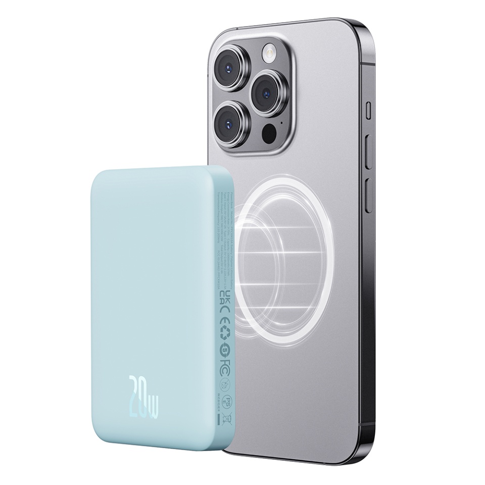 Baterie Externa, Baseus, Magnetica, Incarcare Rapida, MagSafe, USB-C, 10000mAh, 20W, Magnetic Mini, Bleu - 1 | YEO