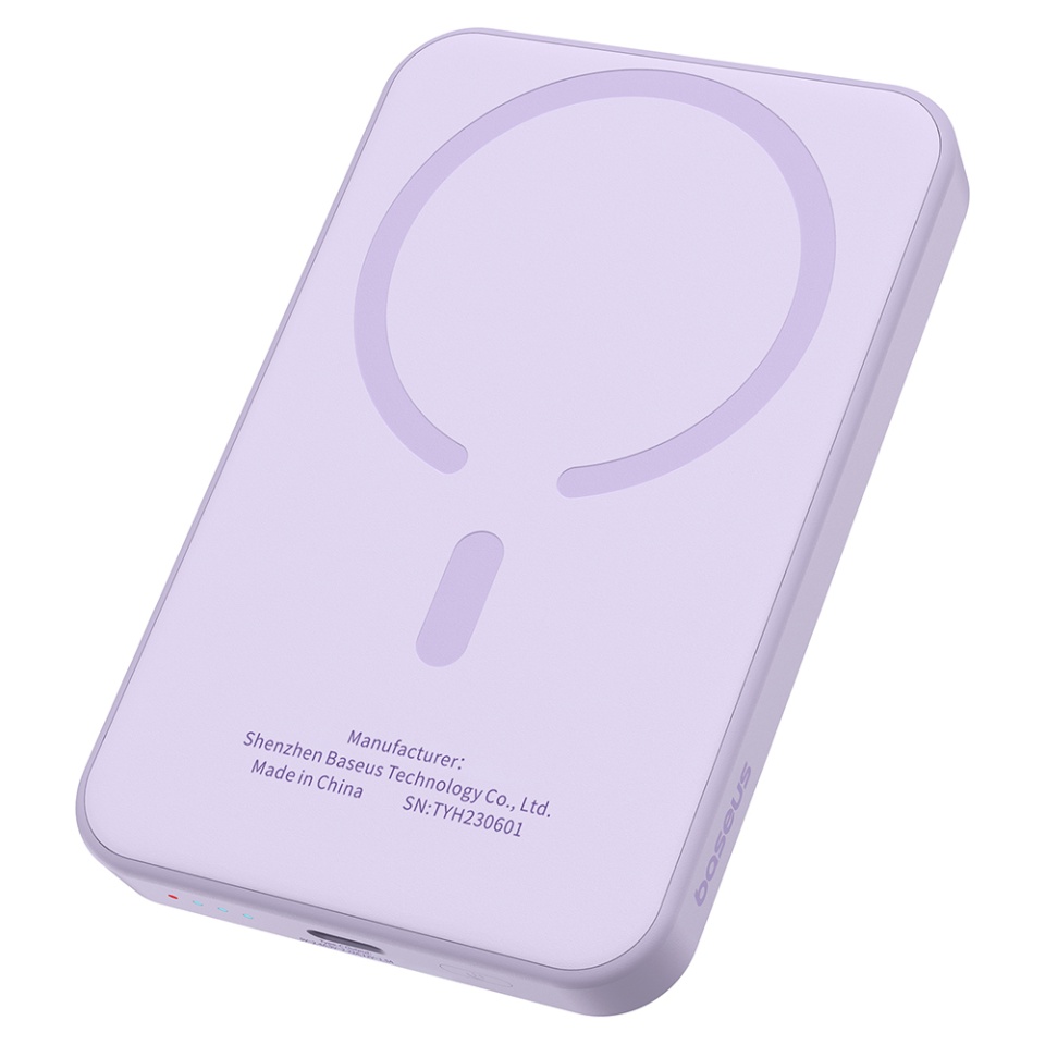 Baterie Externa, Baseus, Magnetica, Incarcare Rapida, MagSafe, USB-C, 5000mAh, 20W, Magnetic Mini, Mov - 1 | YEO