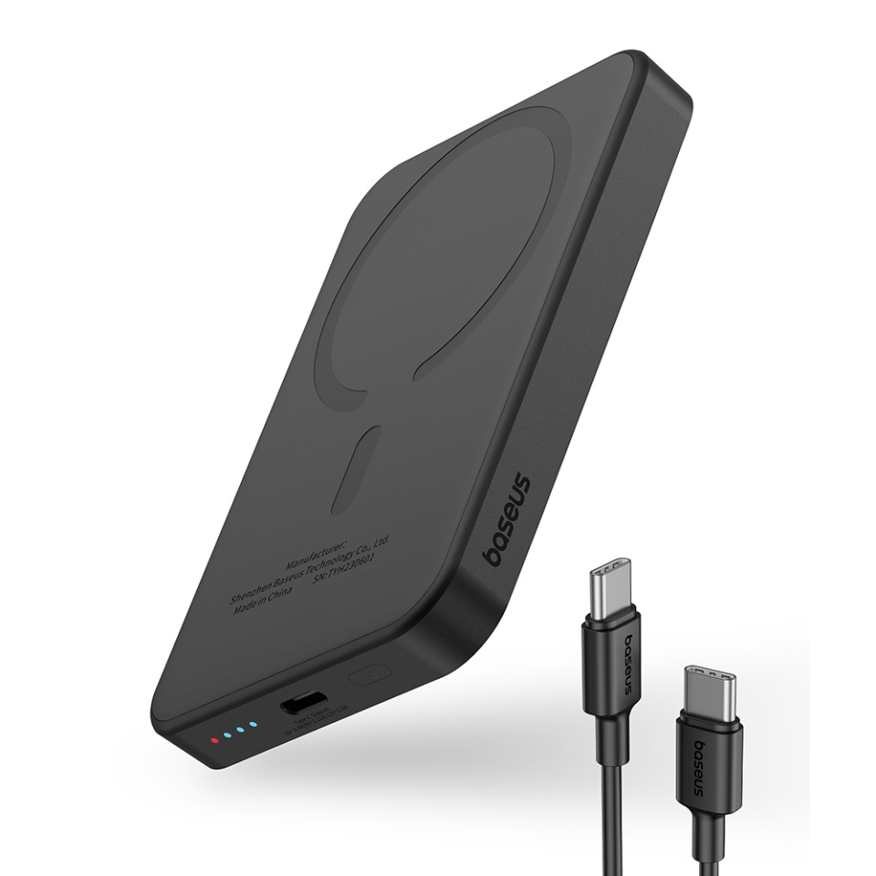 Baterie Externa, Baseus, Magnetica, Incarcare Rapida, MagSafe, USB-C, 5000mAh, 20W, Magnetic Mini, Negru