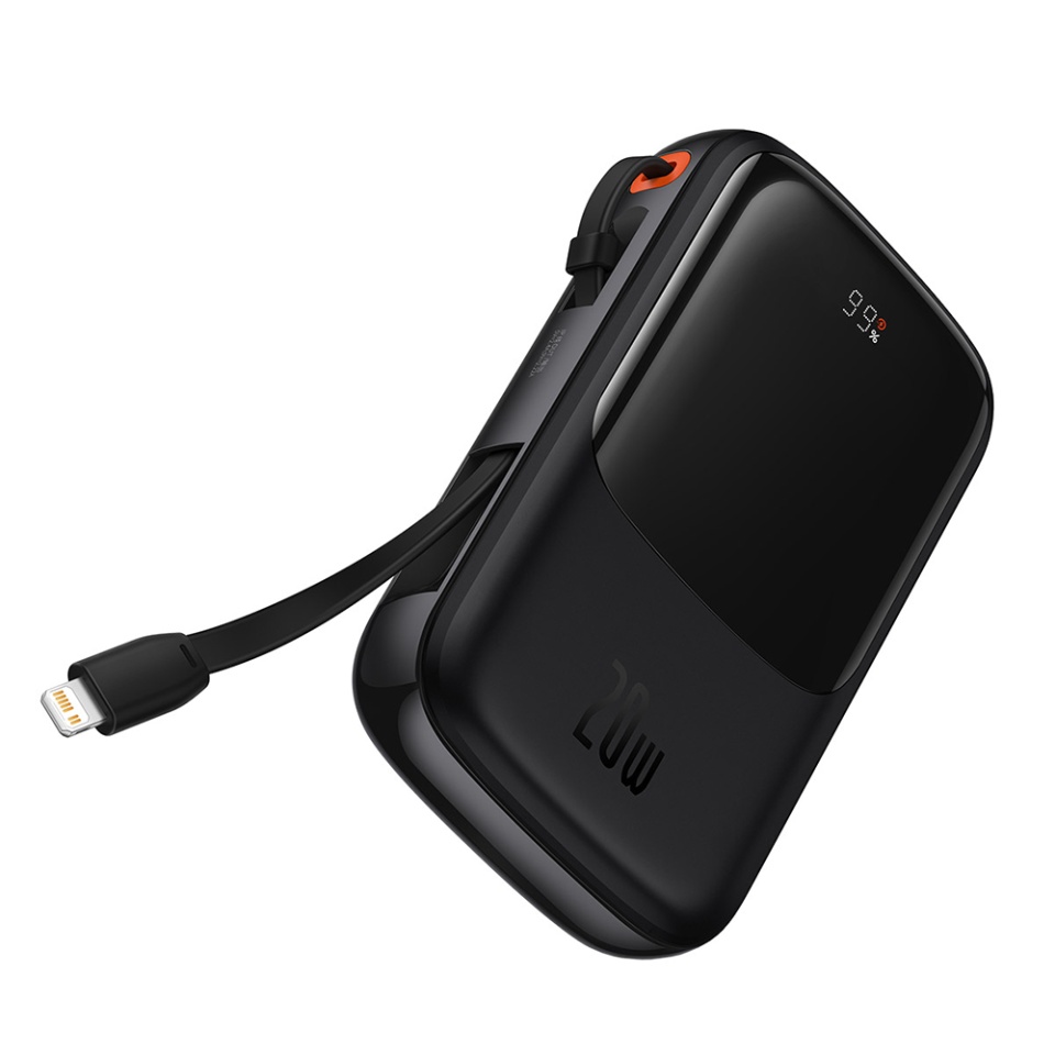 Baterie Externa cu Display Digital, Baseus, Incarcare Rapida, Type-C, USB, 20000mAh, 20W, with Cable USB-C, Lightning, 3A, Qpow Pro, Negru