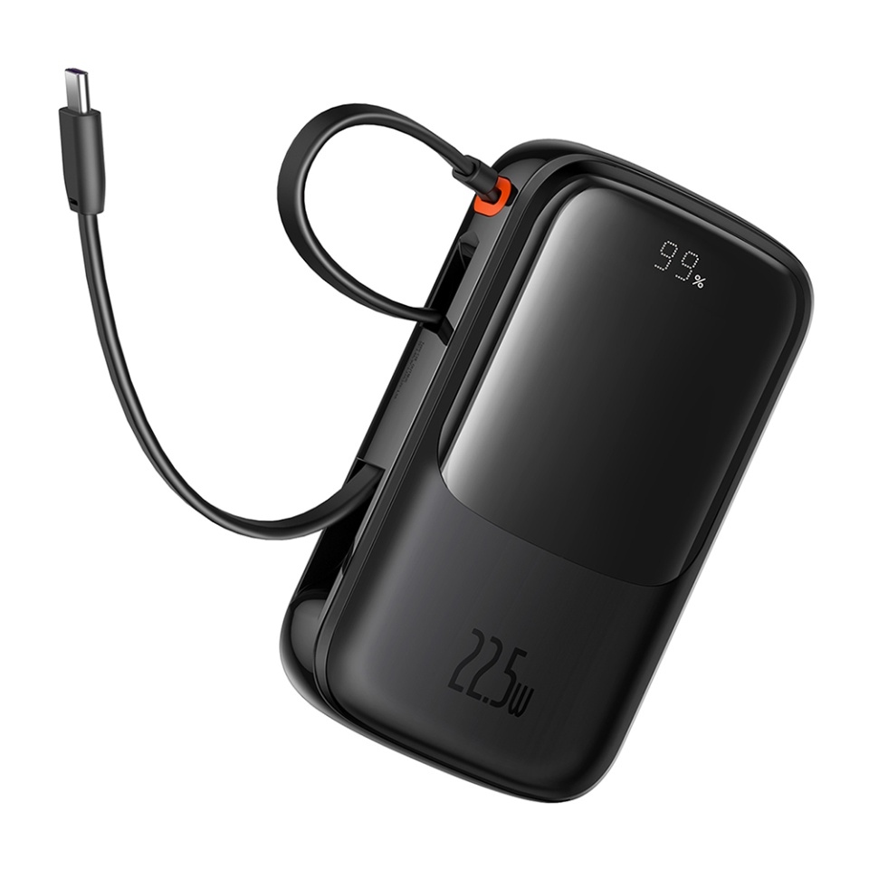 Baterie Externa cu Display Digital, Baseus, Incarcare Rapida, Type-C, USB, 20000mAh, 20W, with Cable USB-C, Lightning, 3A, Qpow Pro, Negru