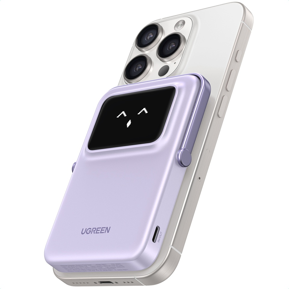 Baterie Externa cu Display Digital, Ugreen, Incarcare Rapida, Magnetic, Wireless, 5000mAh, USB-C, 18W, 5V/3A, PB571, Mov - 2 | YEO