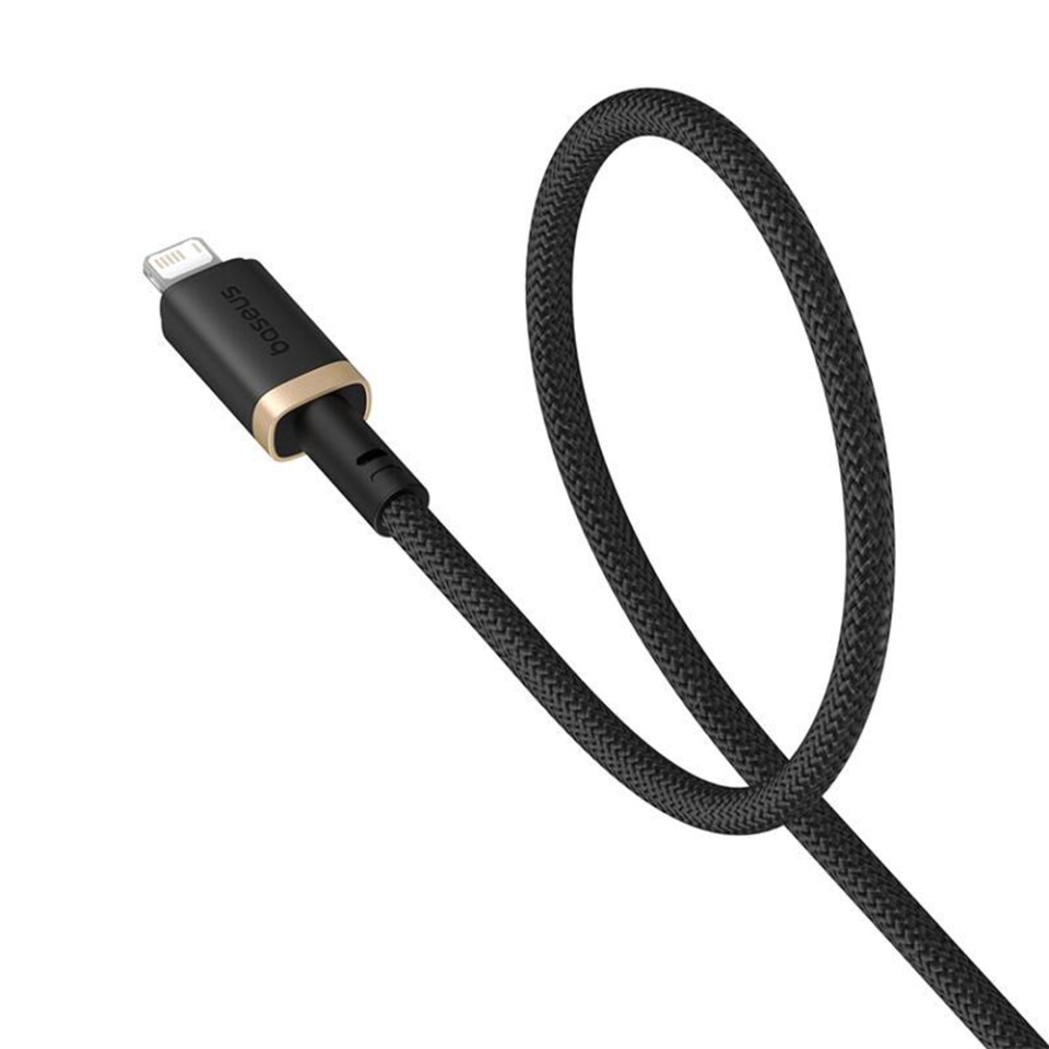 Cablu de data USB la LIghtning, 2.4A, Fast Charge, 480Mbps, 1m, Naylon Rezistent, Baseus Dura Series, Auriu Negru - 3 | YEO
