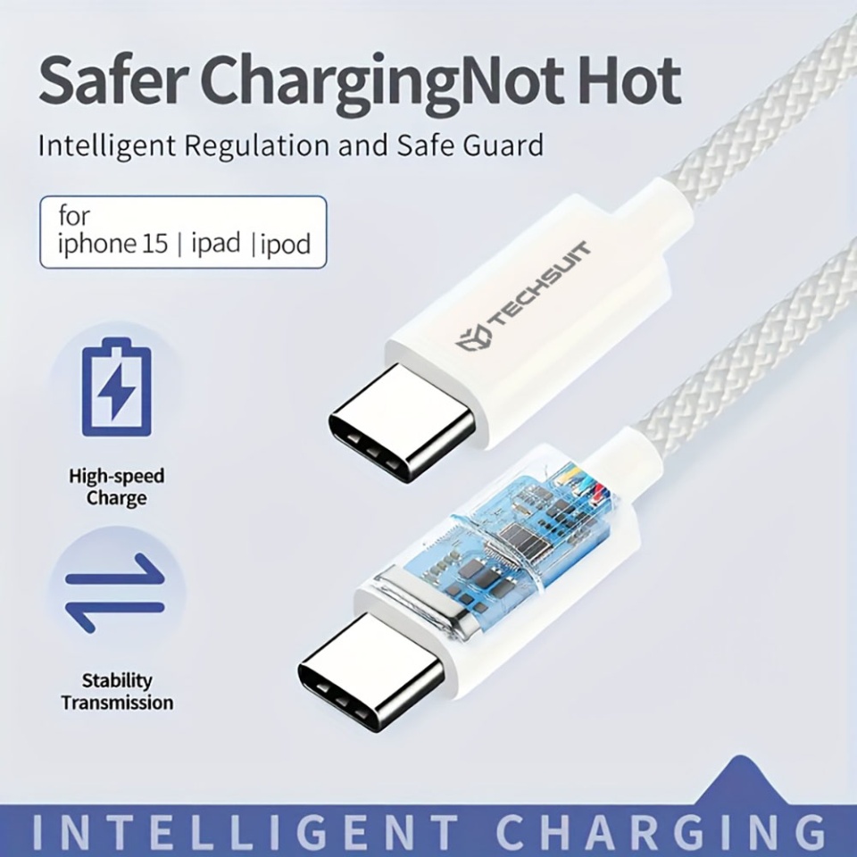 Cablu de Date compatibil cu Apple, Android, Type-C, Super Fast Charging, PD60W, Flexibil, Durabil, 1m, PCB114D - Albastru deschis - 1 | YEO