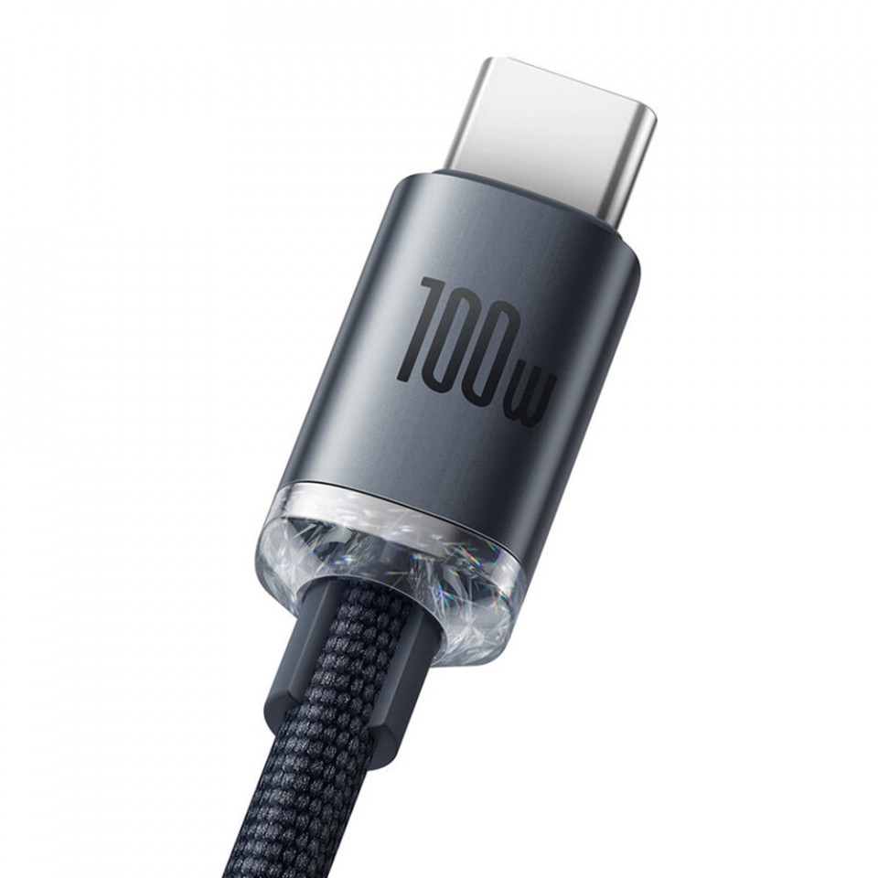 Cablu de date USB la Type-C, 100W, 2m, Baseus Crystal Shine (CAJY000501) - Negru - 2 | YEO