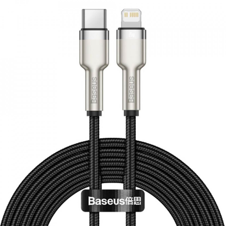 Cablu Type-C to Lightning, Fast Charging PD20W, 480Mbps, 2.4A, 1m - Baseus Cafule Series Metal (CATLJK-A01) - Black