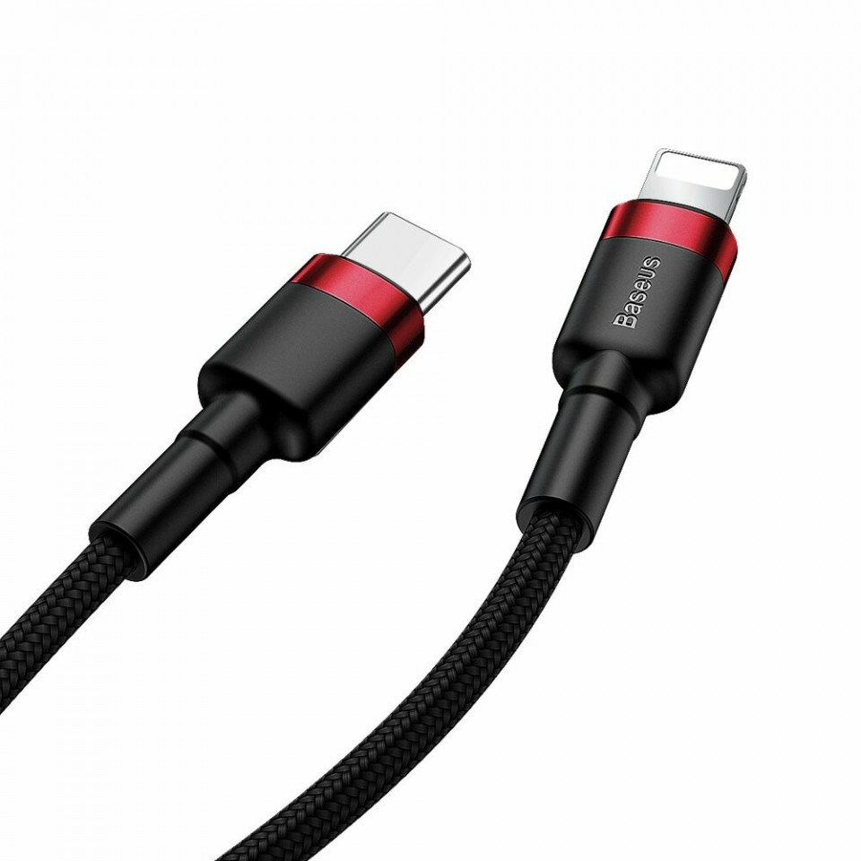 Cablue de date Type-C la Lightning, PD 18W, 1m, Cafule Baseus - Rosu Negru - 3 | YEO