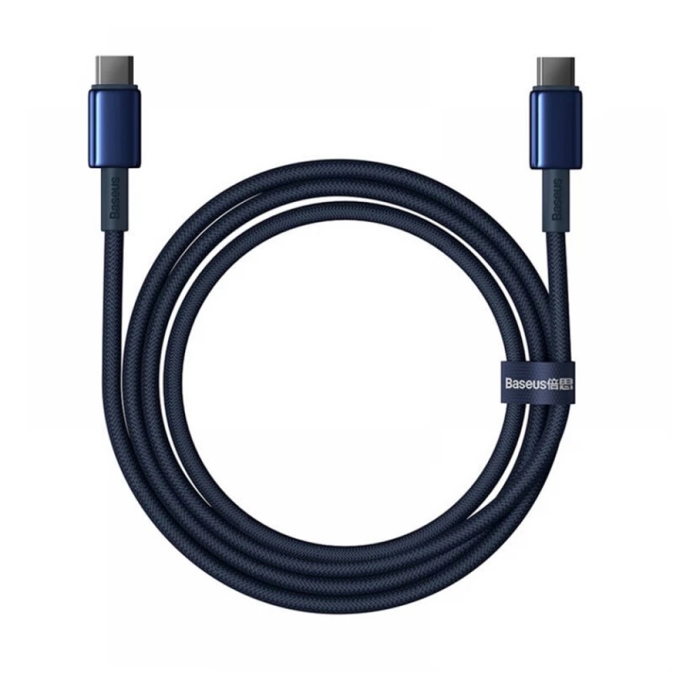 Cablue de Date Type-C la Type-C 100W, Super Fast Charging, 2m, 480Mbps, Baseus Tungsten Gold, Albastru - 2 | YEO