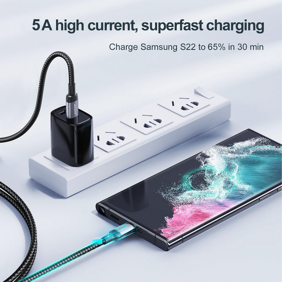 Cablue de date Type-C la Type-C, Fast Charge 100w, 480Mbs, 1.2m, JoyRoom - Negru - 1 | YEO