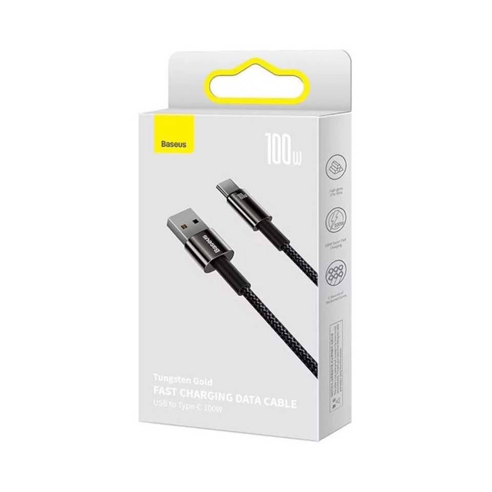 Cablue de Date USB la Type-C 100W, Super Fast Charging, 2m, 480Mbps, Baseus Tungsten Gold, Negru - 7
