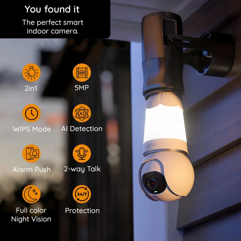 Camera Wi-Fi de interior Bulb Cam, 5MP, bec E27, microfon incorporat, cu detectare a miscarii, Imou (IPC-S6DP), Alb - 2 | YEO