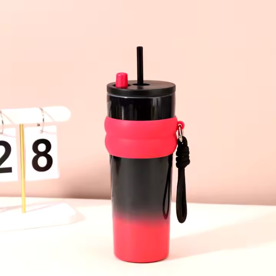 Cana termos, Cu pai, BPA-FREE, Rezistent la rugina si la scurgeri, Reutilizabil, Bauturi calde si reci, Pentru apa, ceai sau cafea, smoothie si multe altele, Otel inoxidabil, 710ml, THM7 - Fucsia - 1 | YEO