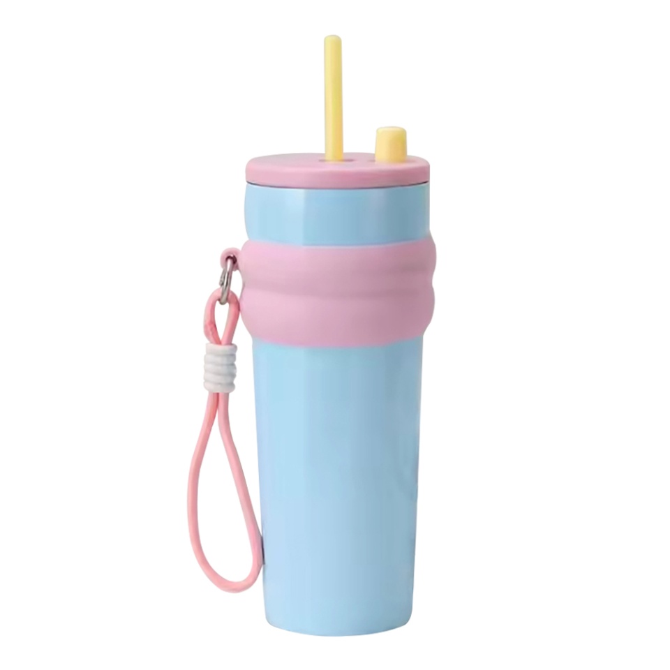 Cana termos, Cu pai, BPA-FREE, Rezistent la rugina si la scurgeri, Reutilizabil, Bauturi calde si reci, Pentru apa, ceai sau cafea, smoothie si multe altele, Otel inoxidabil, 710ml, THM7 - Bleu