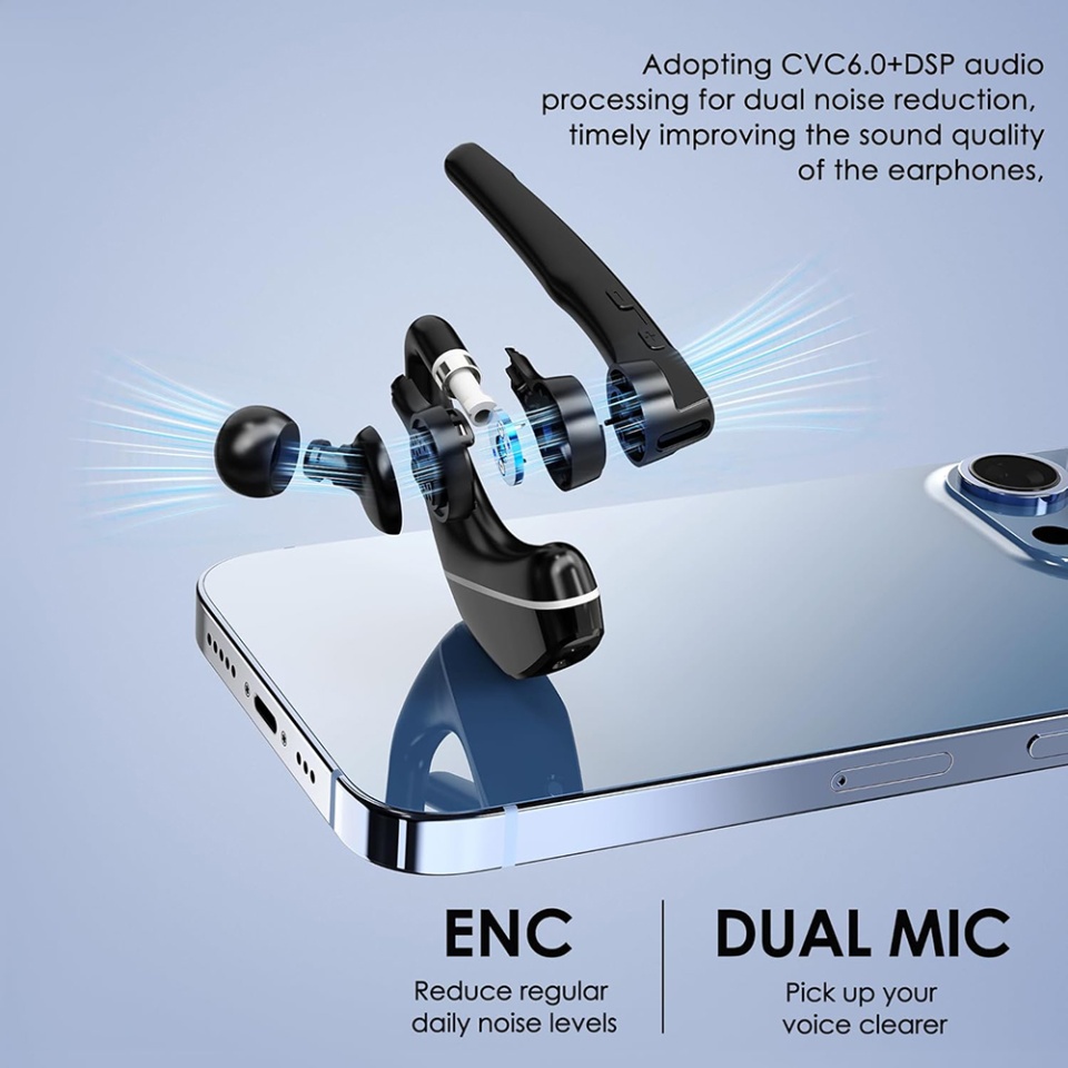 Casca Bluetooth, Headset Hearyo A6L, 5.3 HandsFree cu ENC, Dual-Mic, 1000mAh si 96h autonomie, Negru - 2 | YEO