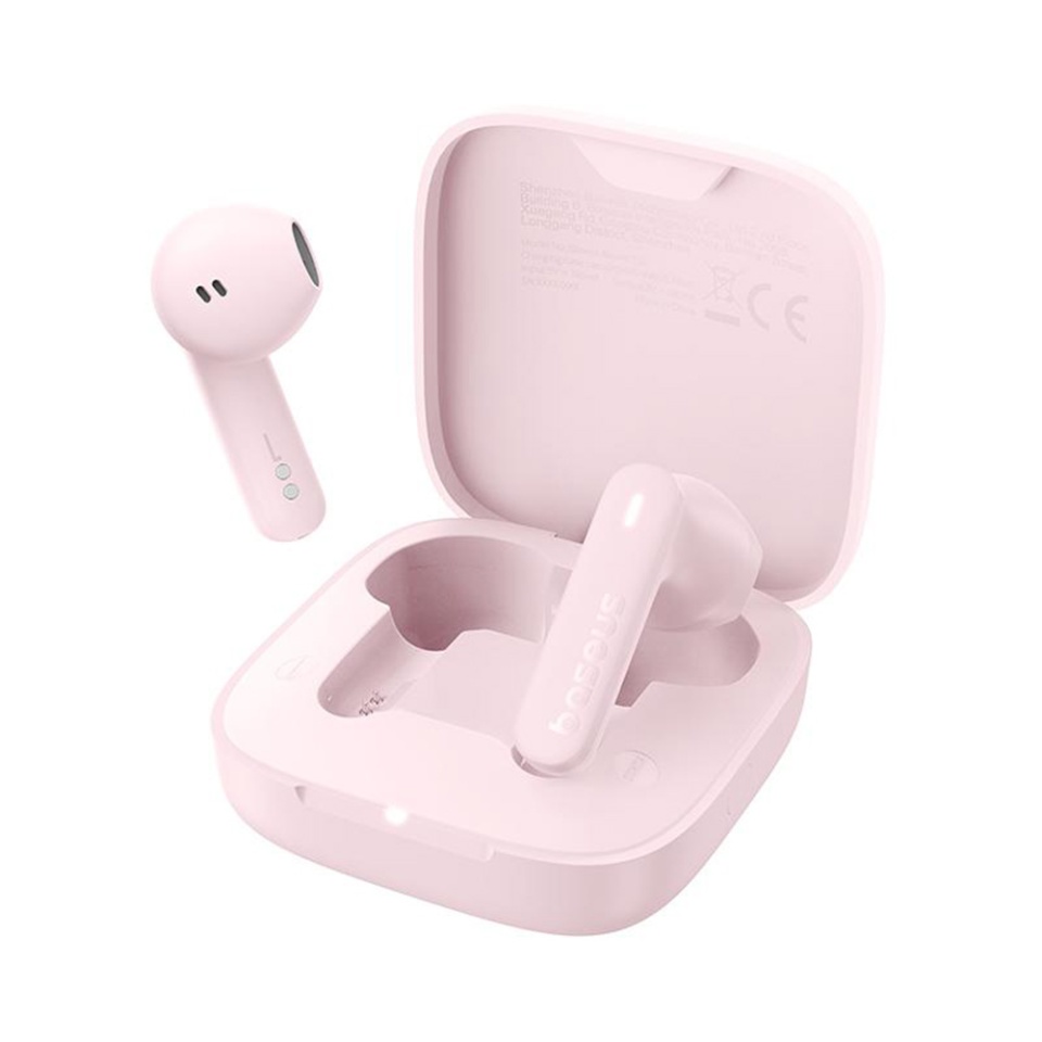 Casti Bluetooth Wireless, Baseus Wireless Earbuds Bowie E16, Casti fara Fir, Bluetooth 5.3, TWS, USB-C, cu dock de incarcare, Rezistente la Praf IPX4, Roz