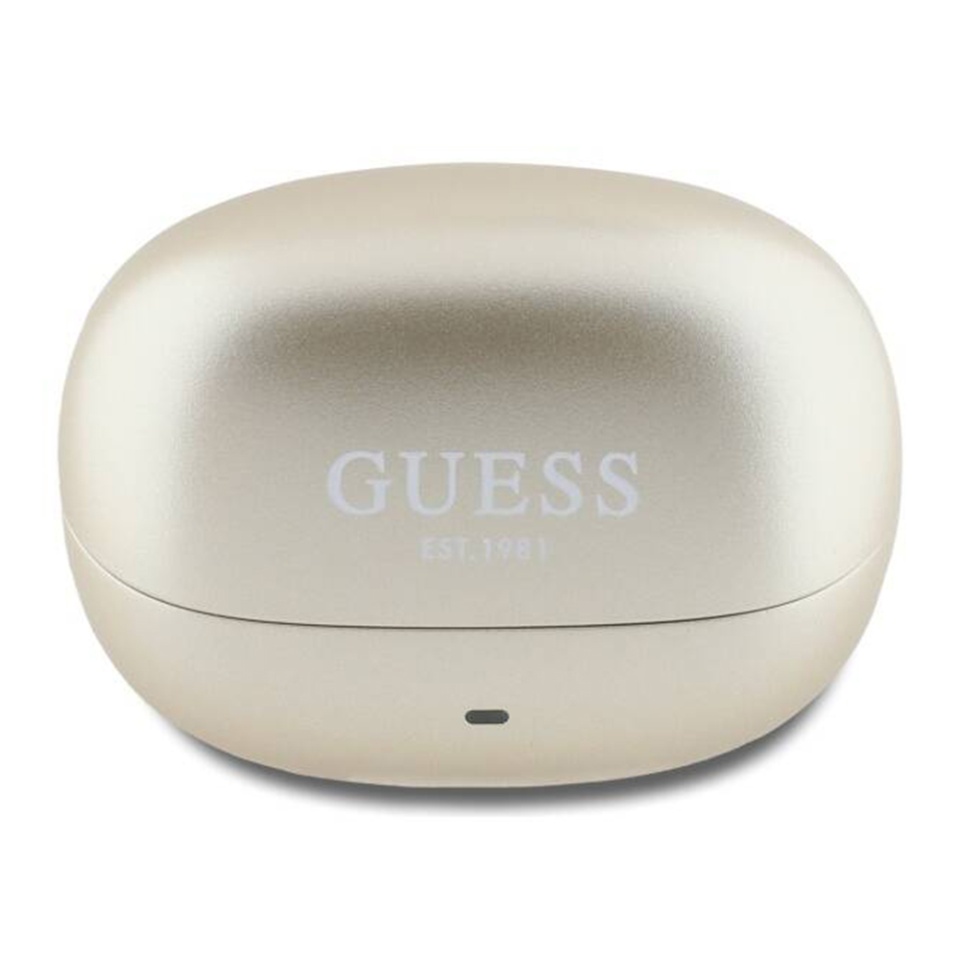 Casti Bluetooth Wireless, GUESS Wireless Earbuds Printed Logo GUTWST88, Casti fara Fir, Bluetooth 5.3, TWS, USB-C, cu dock de incarcare, Rezistente la Praf IPX6, Auriu - 1 | YEO