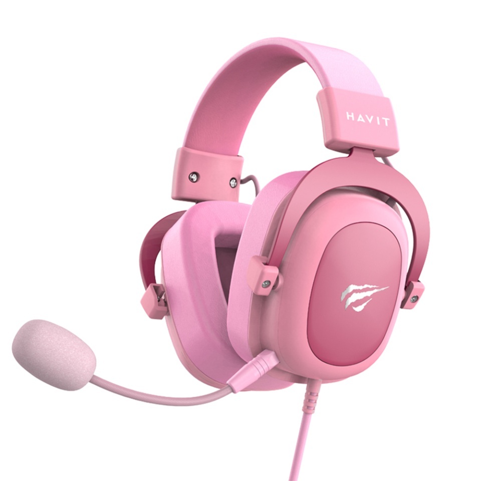 Casti gaming pentru PS4/PS5/XBOX, cu Microfon, Cablu 2m, 53mm, Jack 3.5mm, Havit H2002d, Roz