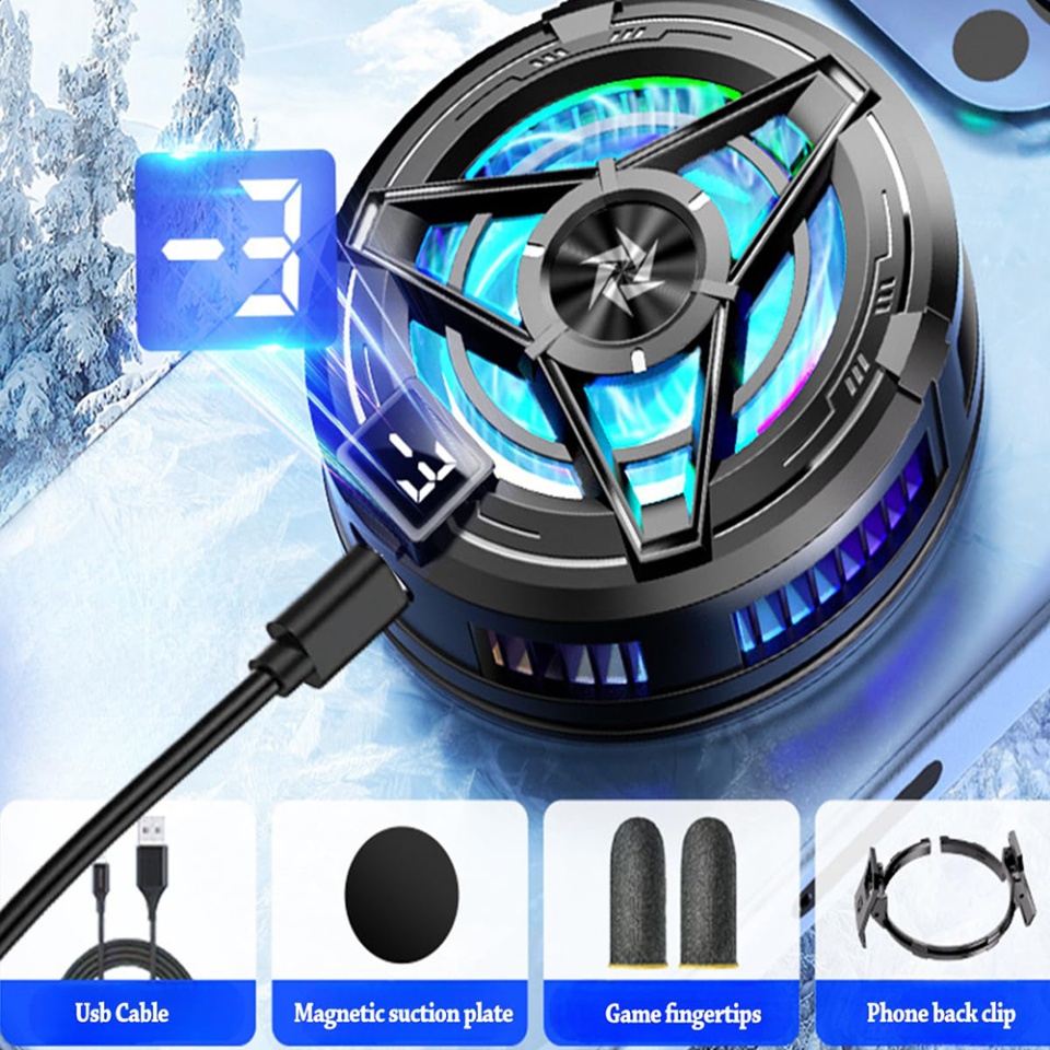 Cooler magnetic pentru telefon SL17, afisaj temperatura, LED, detasabil, Display digital, reducere zgomot, Universal, set cu sticker, Negru - 5