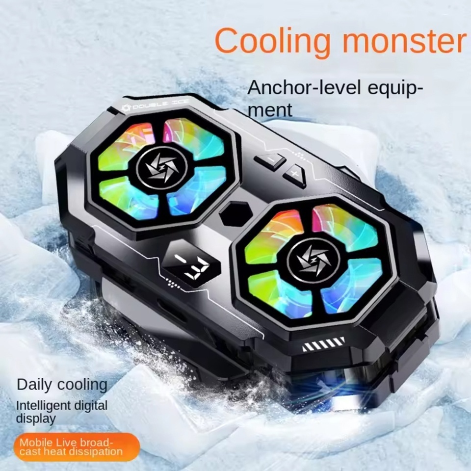 Cooler magnetic pentru telefon SL22, cu lumini RGB, detasabil, racire rapida, buton viteze, Universal, set cu sticker, Gri - 2 | YEO