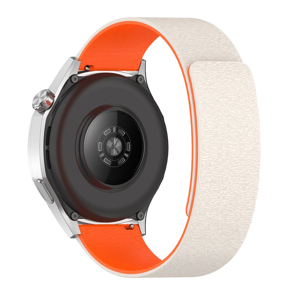 Curea pentru Smart Watch din Silicon, 22mm, Ajustabila, Premium, W074, Bej / portocaliu - 1 | YEO