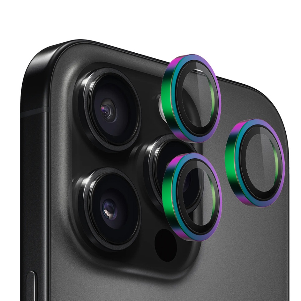 Folie camera pentru iPhone 14 Pro / 14 Pro Max, Blueo, Sticla Securizata, Ultra HD, Original Metal Frame Lens Protector, Set de 3, Negru