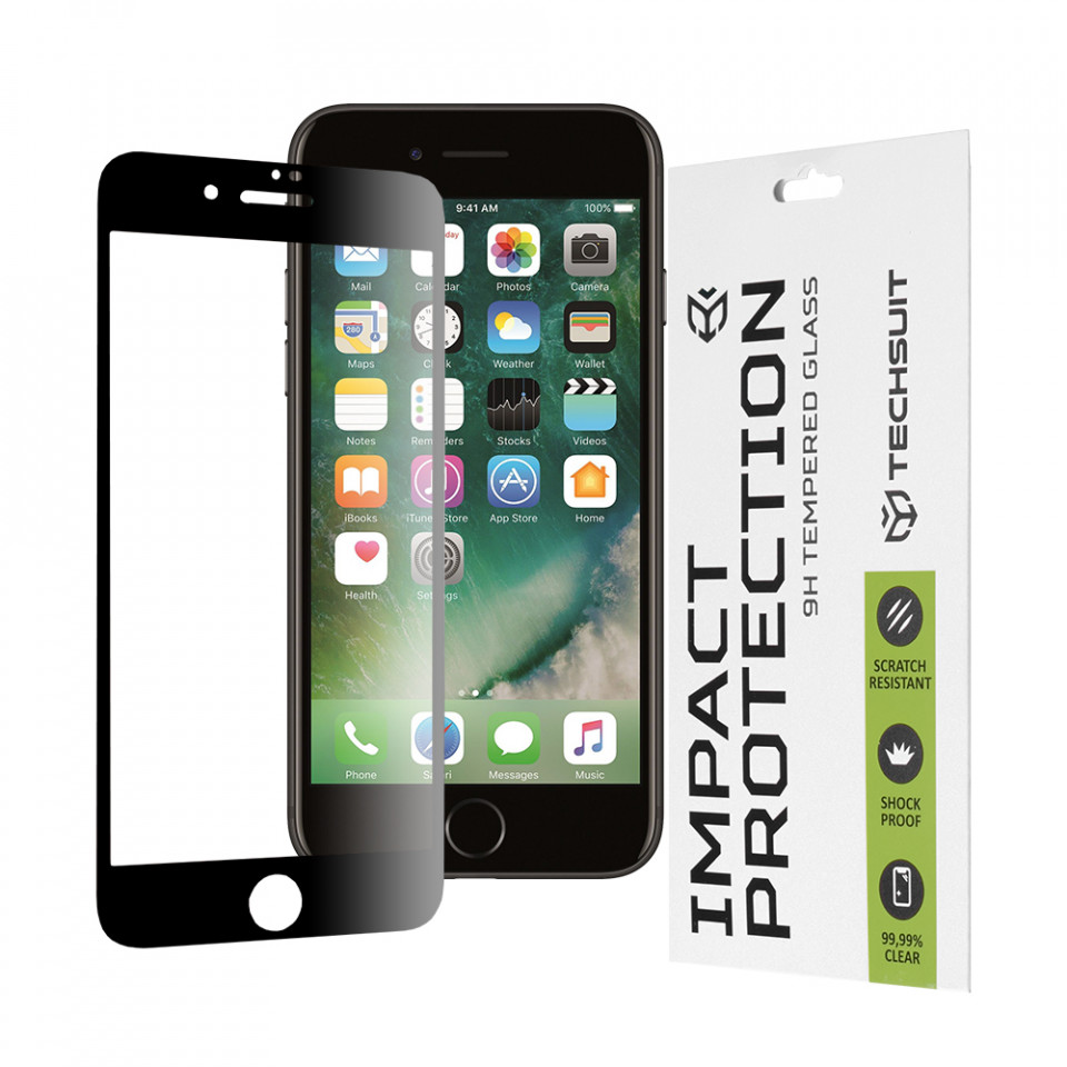 Folie iPhone 7 / 8, ce acopera tot ecranul 111D, Techsuit - Negru