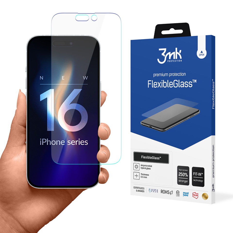 Folie pentru iPhone 16 Pro din silicon, 3mk FlexibleGlass, Transparent