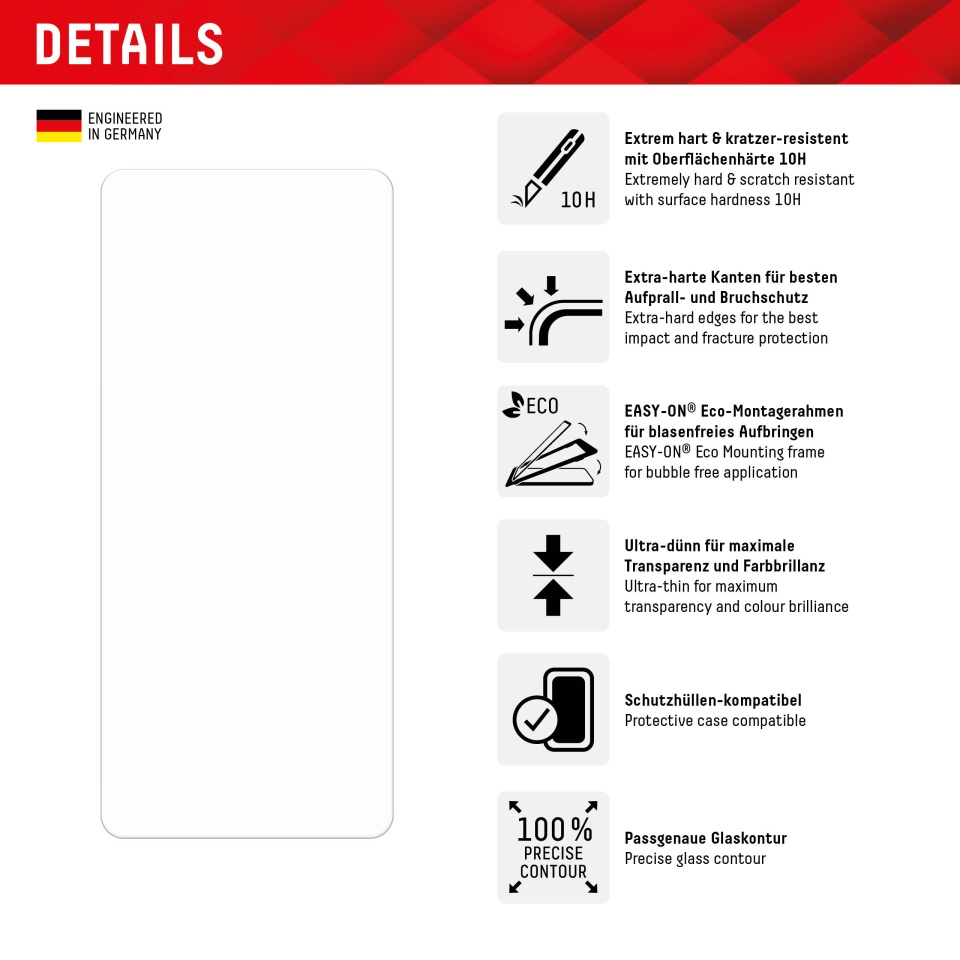 Folie Premium pentru Samsung Galaxy A24 / Galaxy A25 5G, Displex, sticla securizata, cadru de monatare, priectat in Germania, Transparent - 3 | YEO