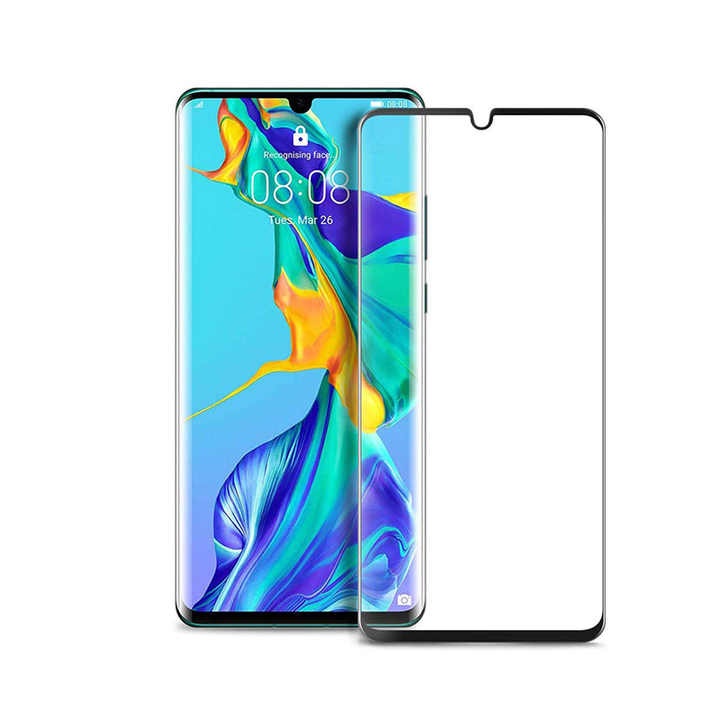 Folie sticla pentru Huawei P30 Pro, full glue, SKYDDAR 5D, Negru
