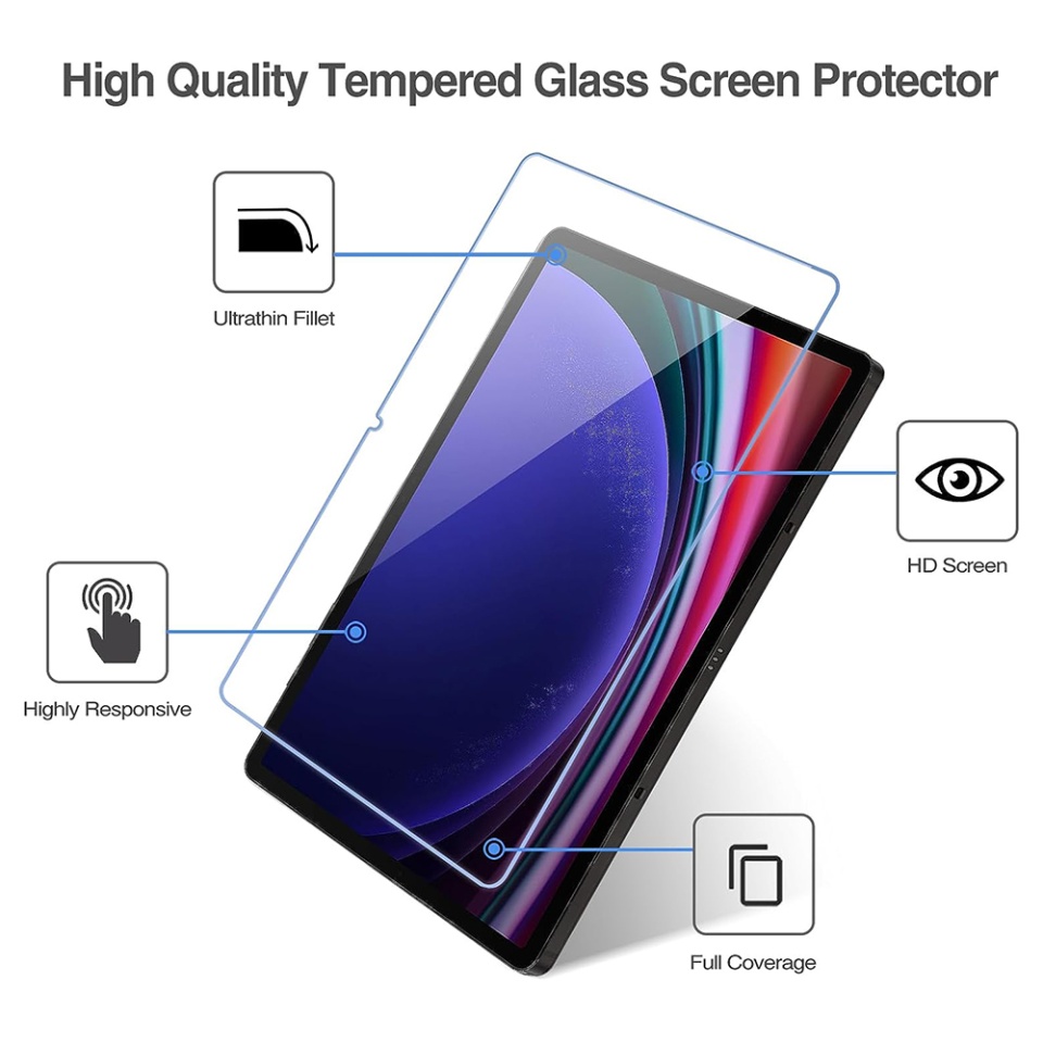 Folie sticla pentru Samsung Galaxy Tab S9 Plus / Tab S9 FE Plus, Claritate si Protectie Maxima, 0.33mm, Strat Oleofobic Anti-Amprenta, SKDR 3D Tab Glass - Transparent - 1 | YEO