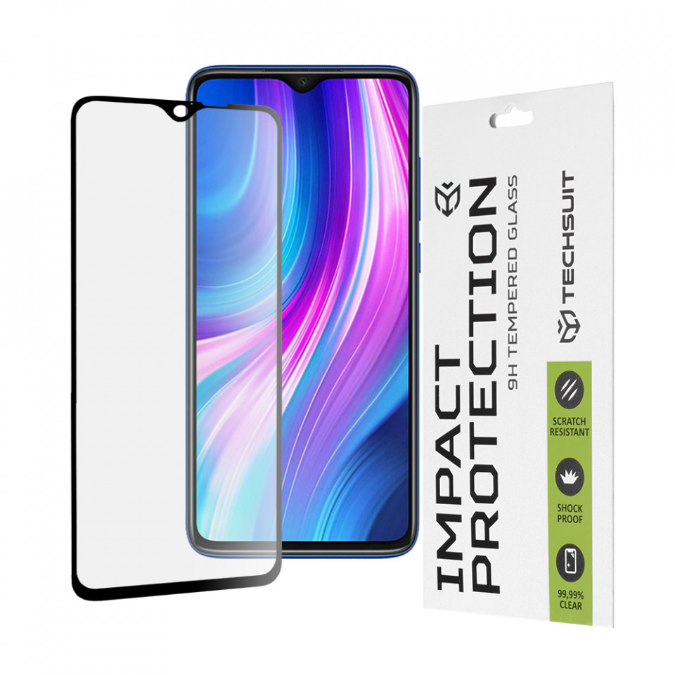 Folie Xiaomi Redmi Note 8 Pro, ce acopera tot ecranul 111D, Techsuit - Negru