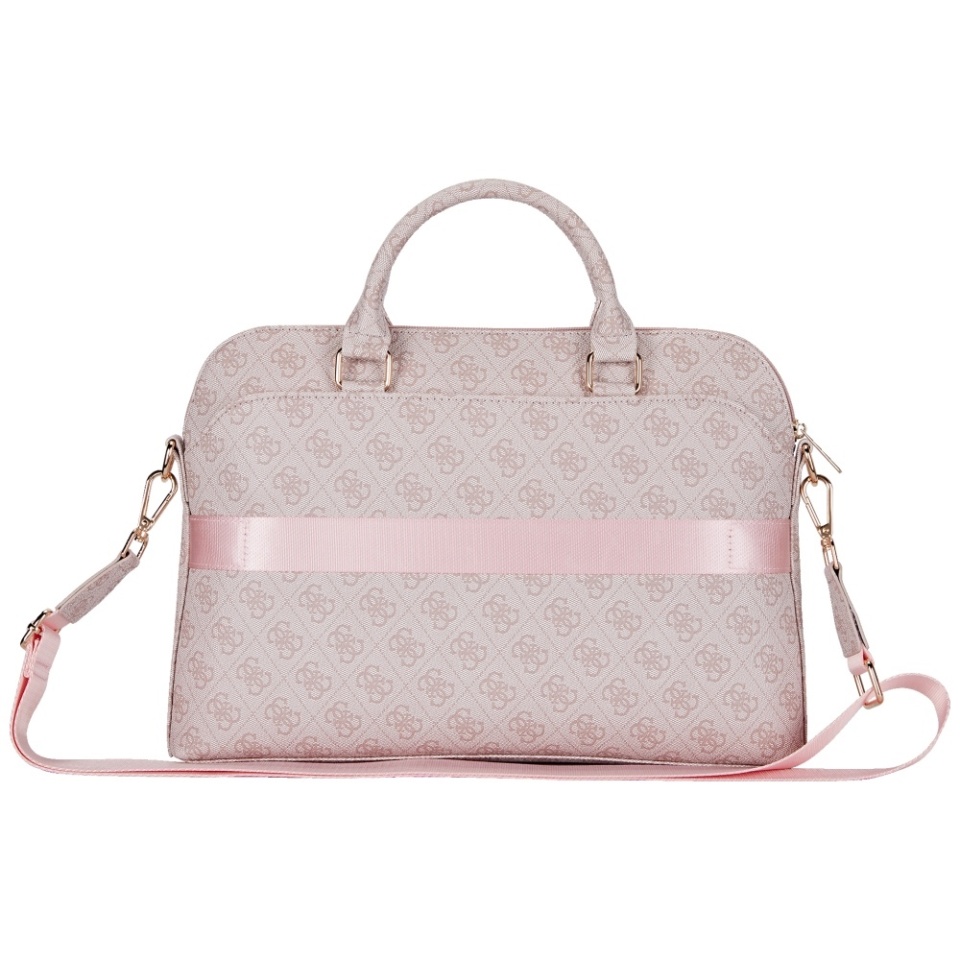 Geanta Laptop Dispozitive 15 inch, Grained Triangle Logo, Piele Ecologica, Curea Ajustabila, Guess, Roz - 1 | YEO