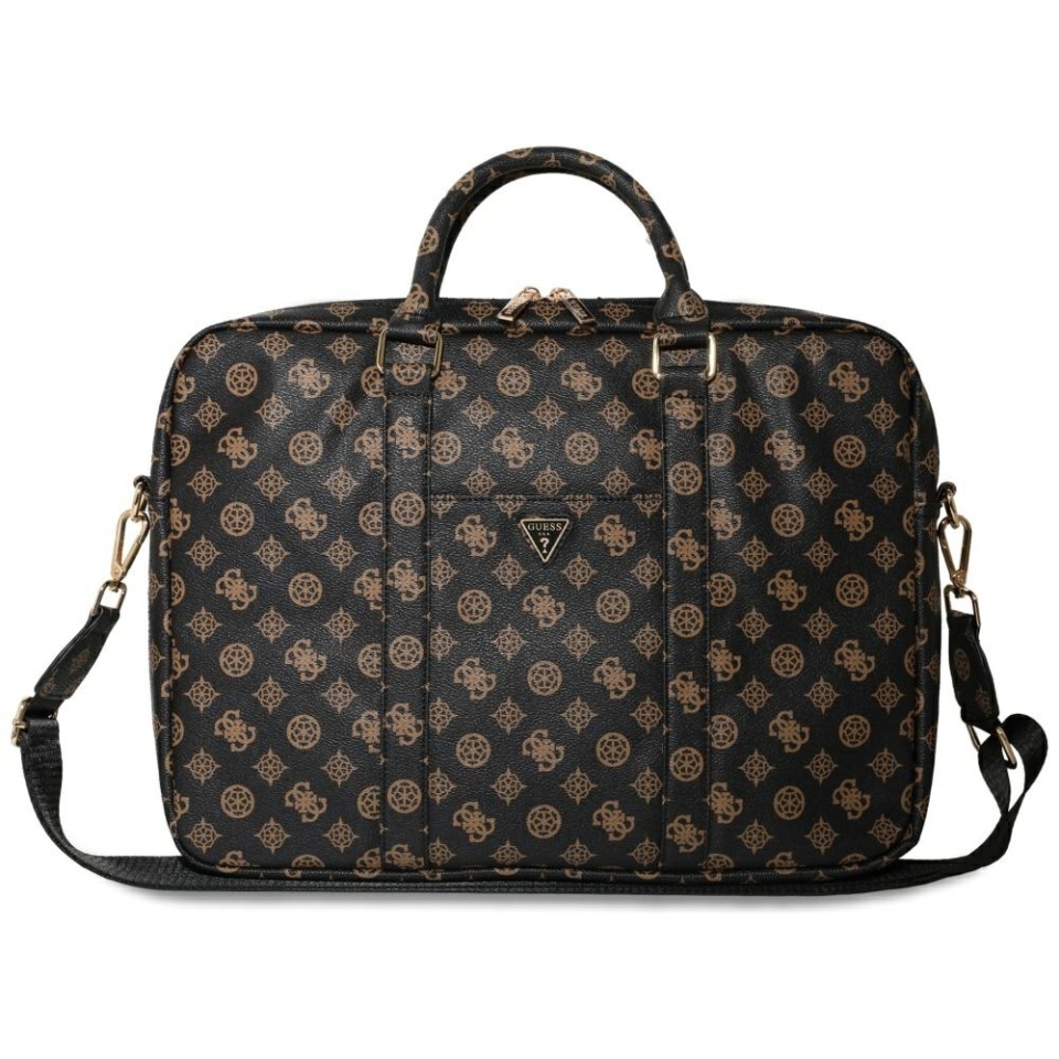 Geanta Laptop Dispozitive 16 inch, Peony Triangle Logo, Piele Ecologica, Curea Ajustabila, Guess, Negru - 1 | YEO