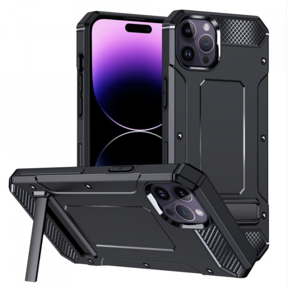 Husa antisoc iPhone 14 Pro Max cu suport birou, Techsuit Kickstand - Negru