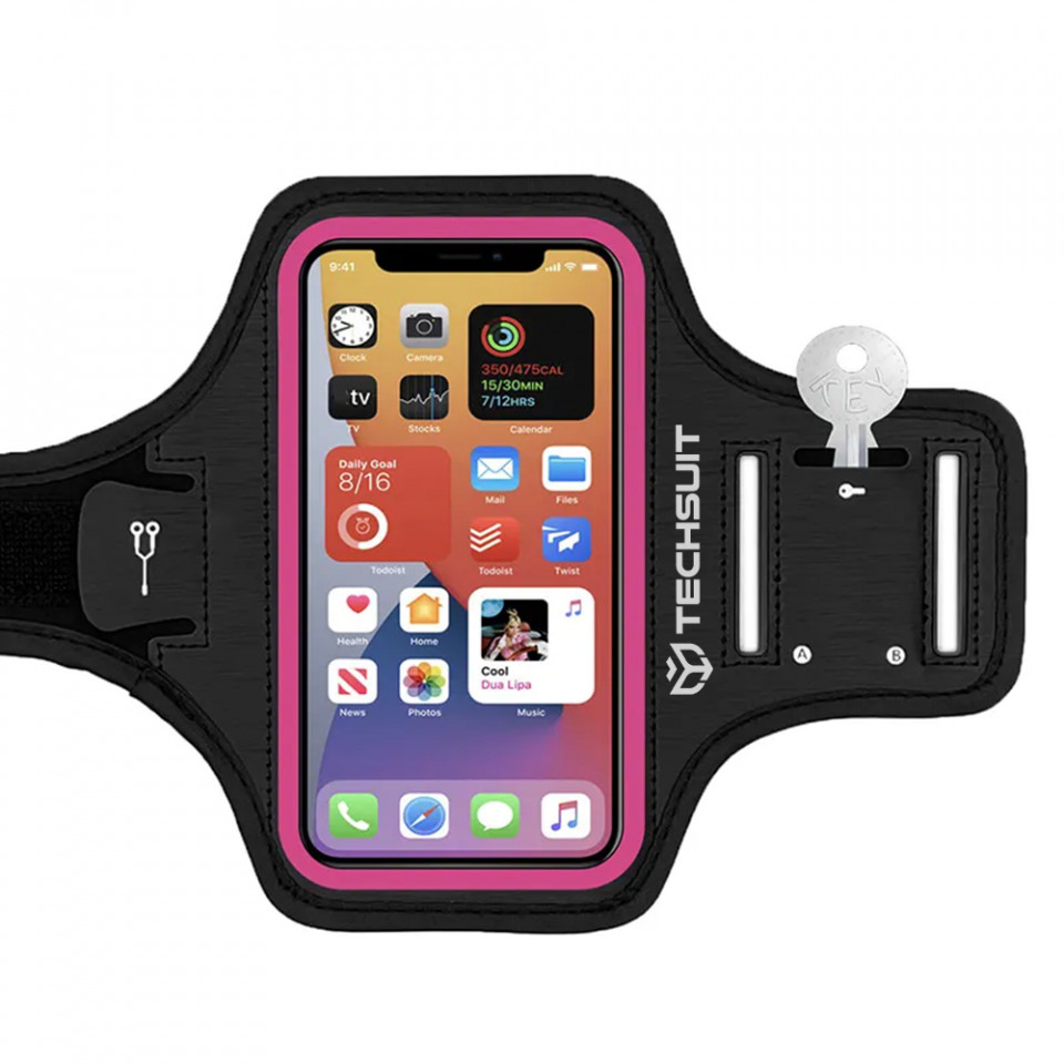 Husa banderola telefon 6.8 inch pentru alergare, Techsuit (TH20) - Roz