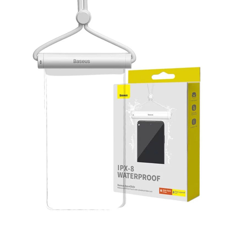 Husa de Telefon Waterproof Universala, Baseus P60263701, IPX8 adancime 30m, Lanyard inclus, Alb