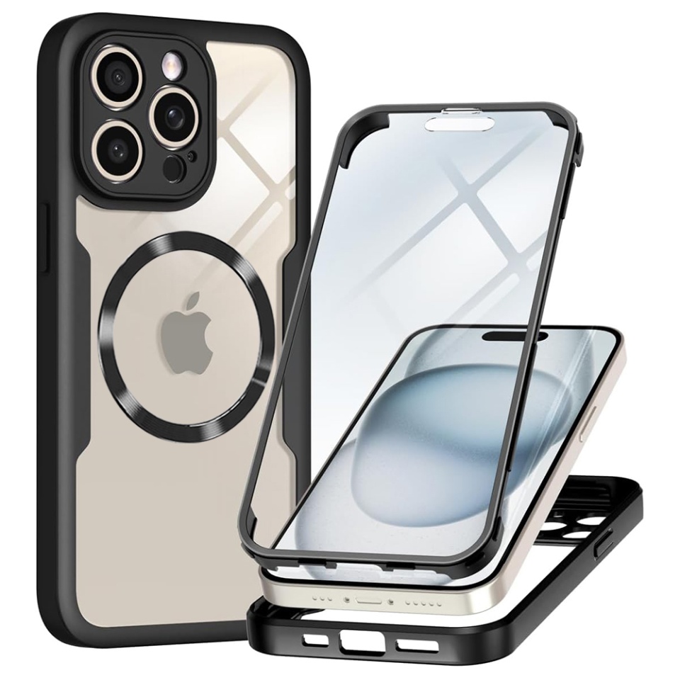 Husa + Folie pentru iPhone 14 Pro Max, SKYDDAR INNOVATION, [Pachet 360°] ColorVerse MagSafe, Negru, set cu sticker