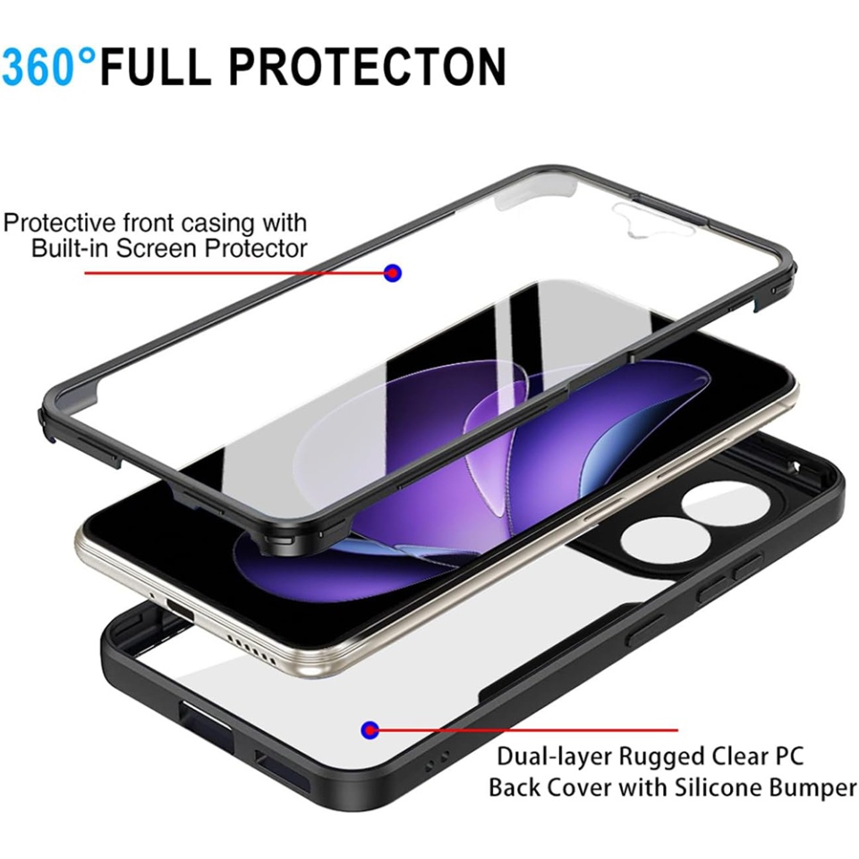 Husa + Folie pentru Oppo Reno13 F 4G / Reno13 F 5G / Reno13 FS 5G, SKYDDAR INNOVATION, [Pachet 360°] ColorVerse, Negru, set cu sticker - 3 | YEO