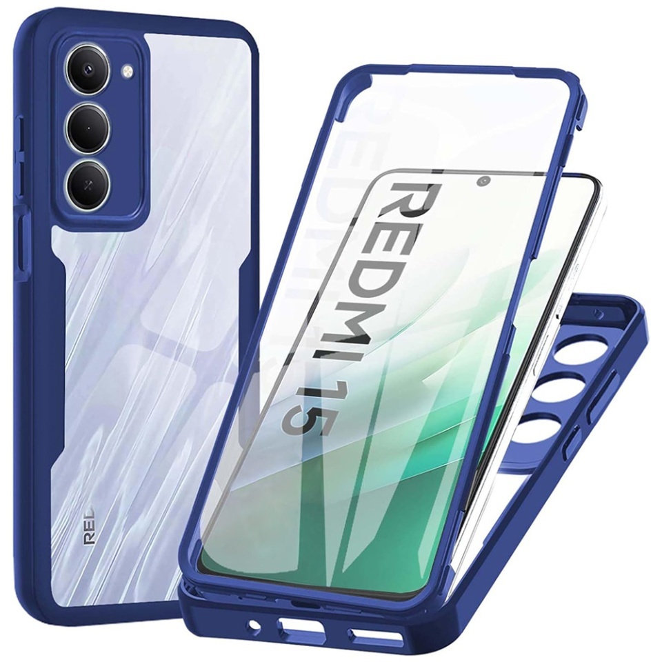 Husa + Folie pentru Xiaomi Redmi 15 5G / Redmi 15 4G, SKYDDAR INNOVATION, [Pachet 360°] ColorVerse, set cu sticker, Albastru