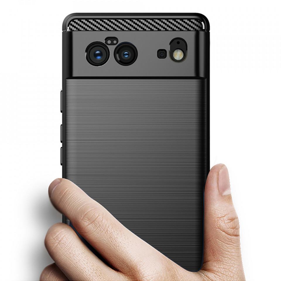 Husa Google Pixel 6 din silicon, Slim, cu textura Fibra Carbon - Negru - 1 | YEO