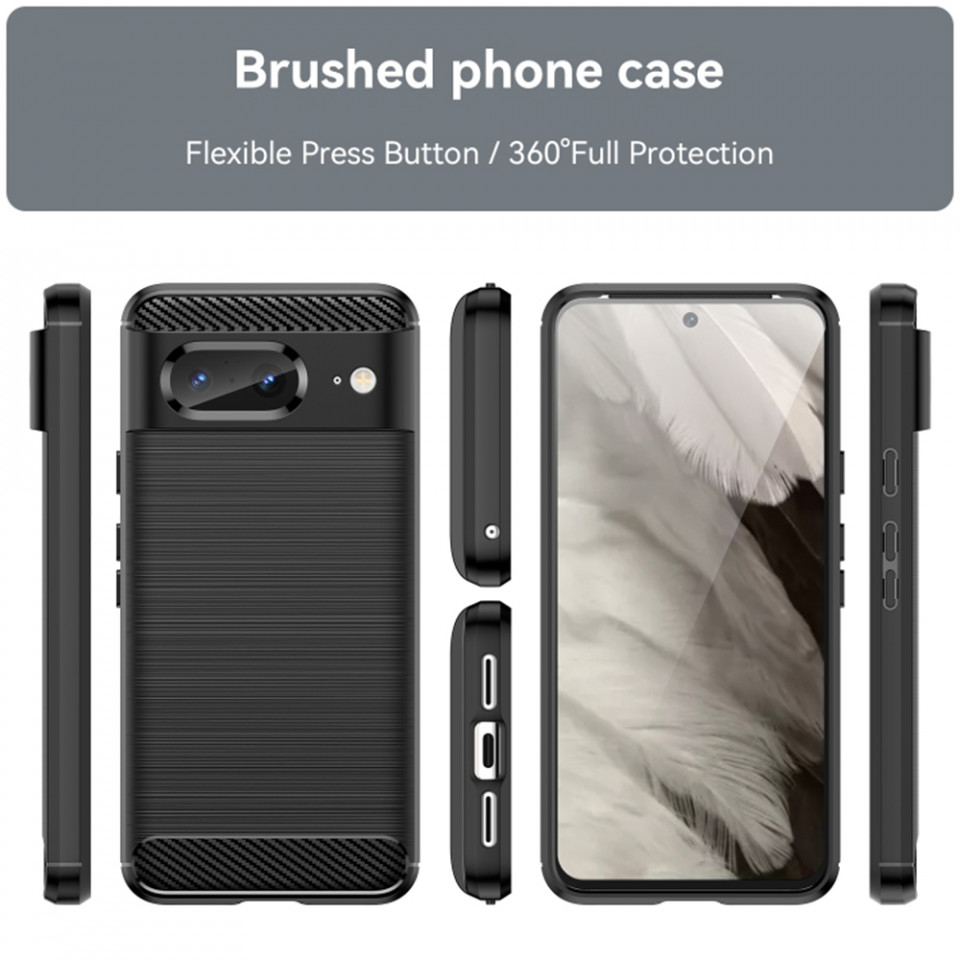 Husa Google Pixel 8 din silicon, Slim, cu textură Fibra Carbon - Negru - 1 | YEO
