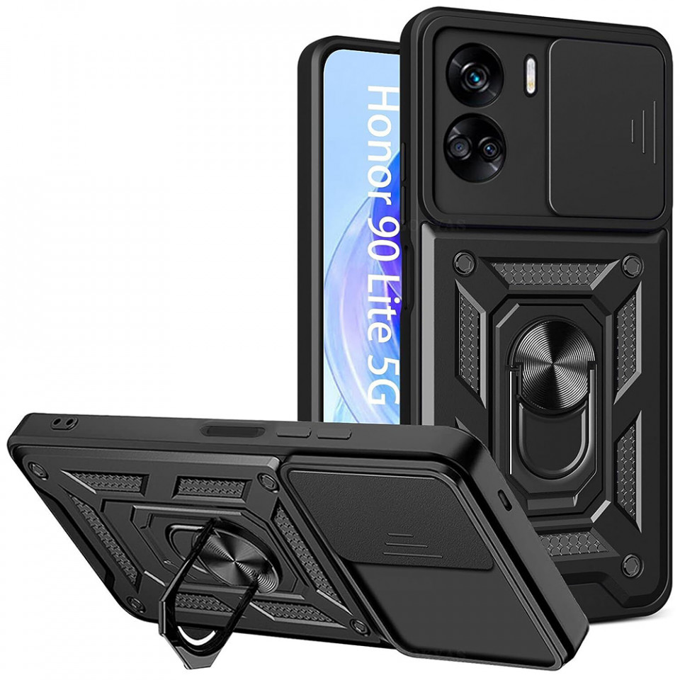 Husa Honor 90 Lite cu inel magnetic si protectie camera Skyddar CamShield - Negru