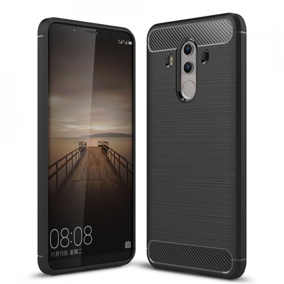 Husa Huawei Mate 10 Pro din silicon, Slim, cu textura Fibra Carbon - Negru
