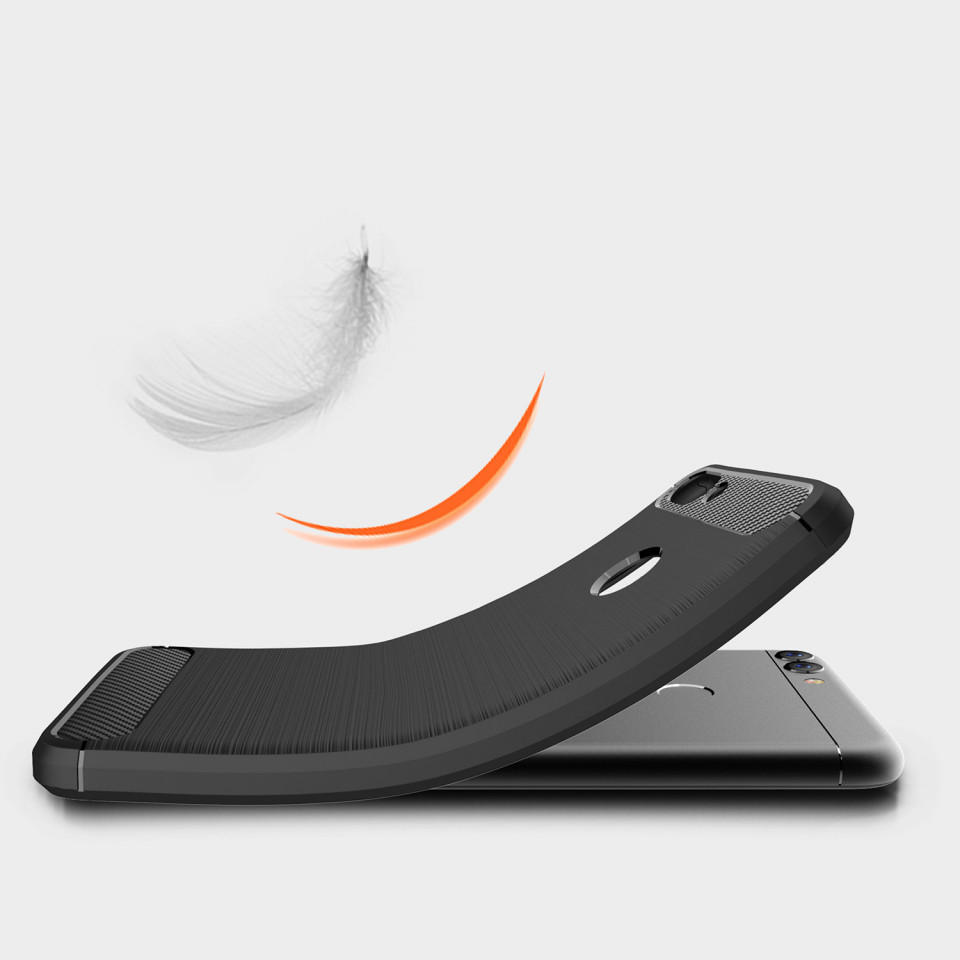 Husa Huawei P Smart din silicon, Slim, cu textura Fibra Carbon - Negru - 3 | YEO