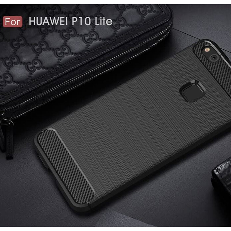 Husa Huawei P10 Lite din silicon, Slim, cu textura Fibra Carbon - Negru - 1 | YEO