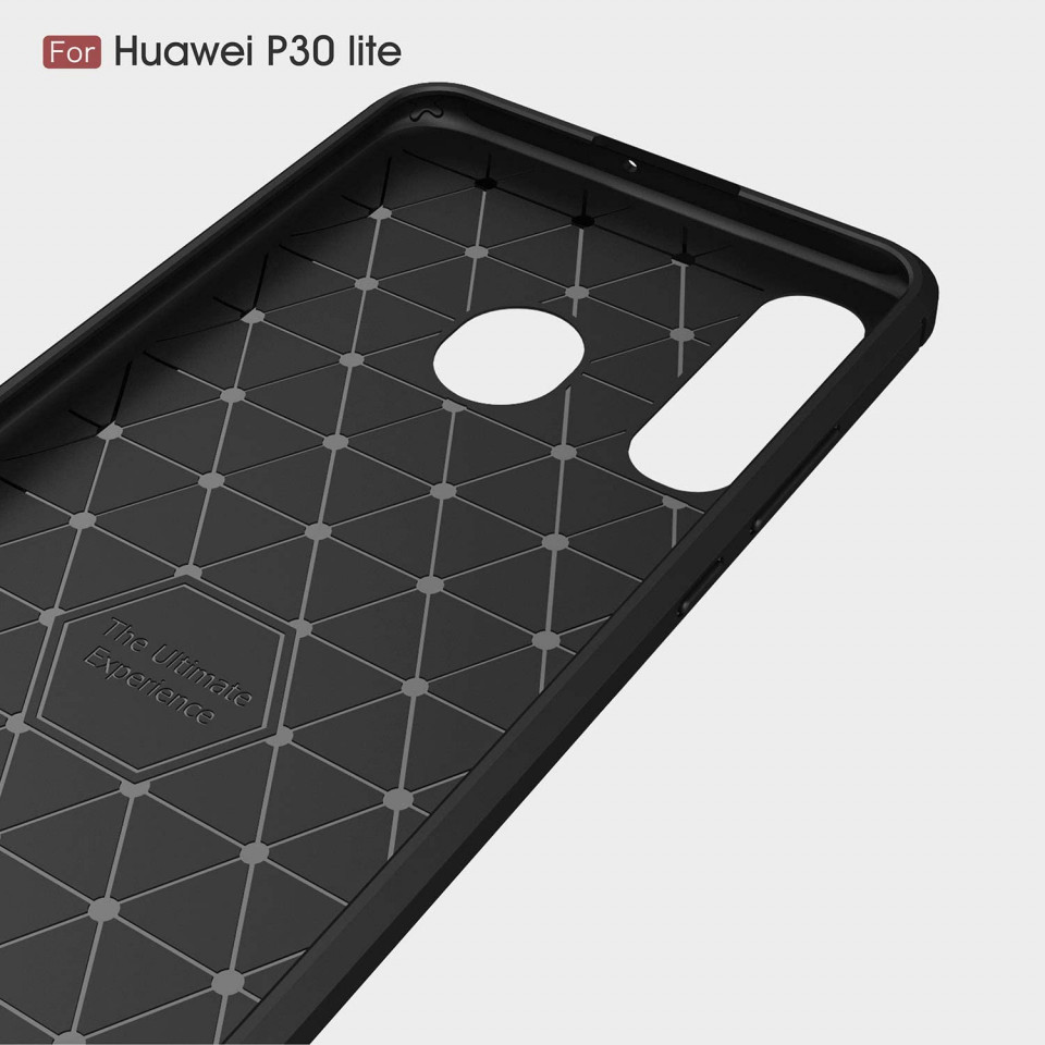 Husa Huawei P30 Lite din silicon, Slim, cu textura Fibra Carbon - Negru - 3 | YEO