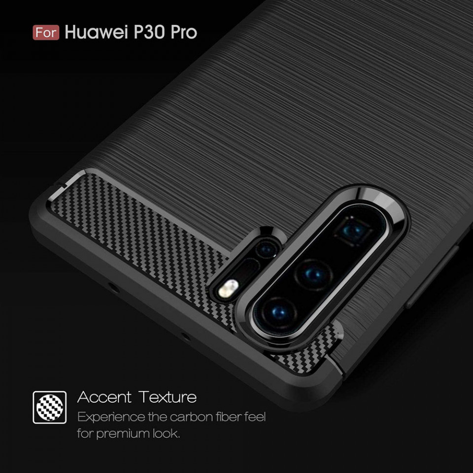 Husa Huawei P30 Pro din silicon, Slim, cu textura Fibra Carbon - Negru - 3 | YEO