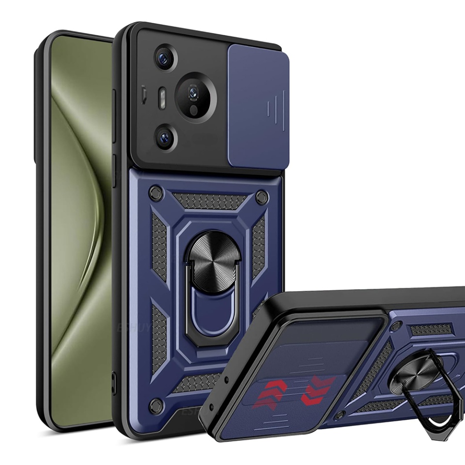 Husa Huawei Pura 70 cu inel magnetic si protectie camera Skyddar CamShield - Albastru